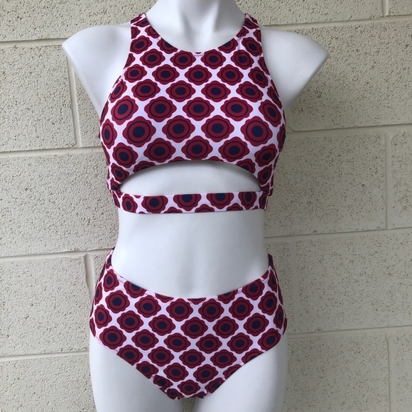 Cupshe Swim Cupshe Red White Floral Pattern Bikini Set Poshmark